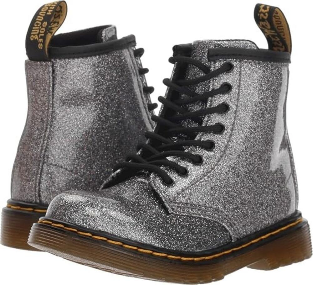 Dr Martens Combat Boots kids Size 10 Silver Glitter S000163